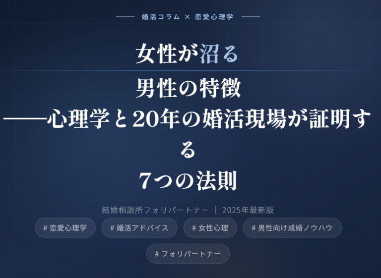 女性が沼る男性の特徴——心理学と20年の婚活現場が証明する7つの法則