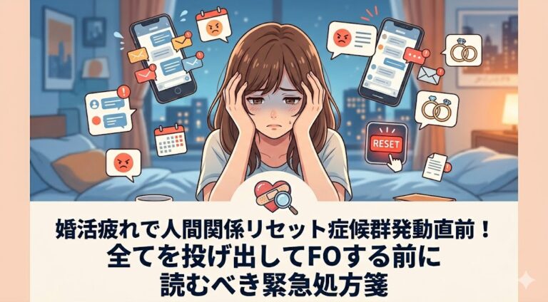 婚活疲れで人間関係リセット症候群発動直前！全てを投げ出してFOする前に読むべき緊急処方箋