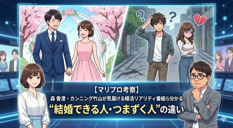 【マリプロ考察】森香澄・カンニング竹山が見届ける婚活リアリティ番組から分かる”結婚できる人・つまずく人”の違い