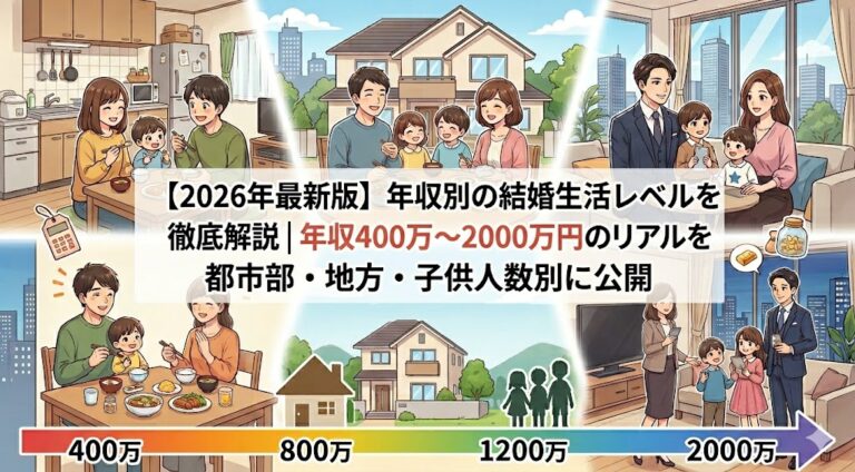 【2026年最新版】年収別の結婚生活レベルを徹底解説｜年収400万〜2000万円のリアルを都市部・地方・子供人数別に公開