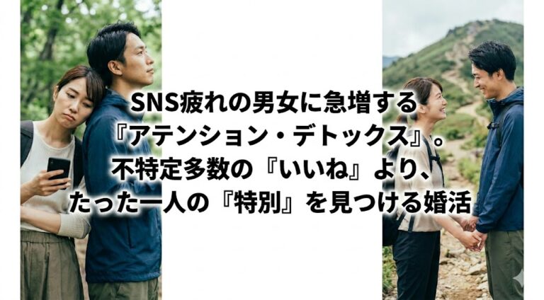 SNS疲れの男女に急増する「アテンション・デトックス」。不特定多数の「いいね」より、たった一人の「特別」を見つける婚活