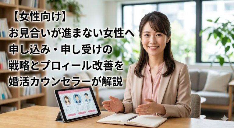 【女性向け】お見合いが進まない女性へ｜申し込み・申し受けの戦略とプロフィール改善を婚活カウンセラーが解説