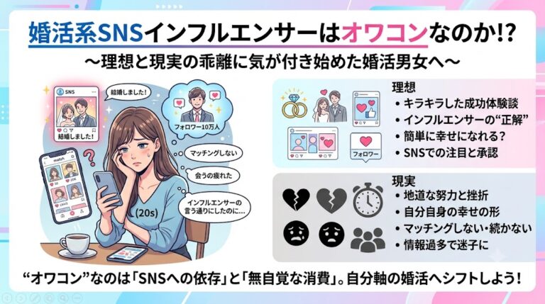 婚活系SNSインフルエンサーはオワコンなのか！？理想と現実の乖離に気が付き始めた婚活男女へ