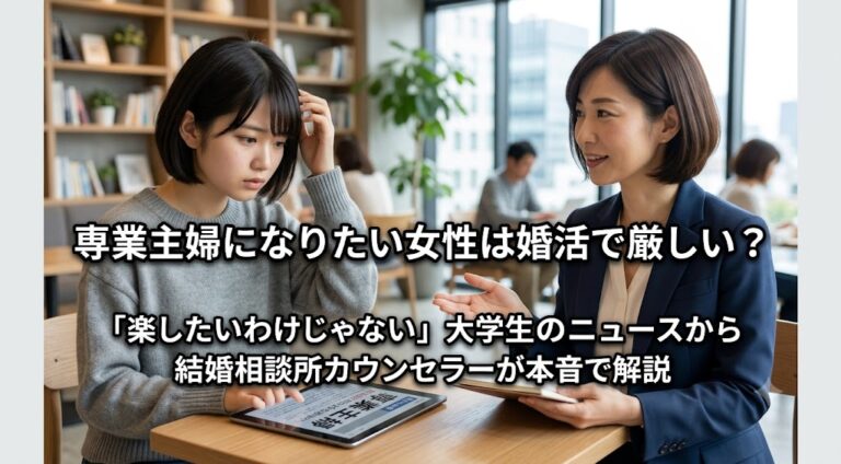 専業主婦になりたい女性は婚活で厳しい？「楽したいわけじゃない」大学生のニュースから結婚相談所カウンセラーが本音で解説