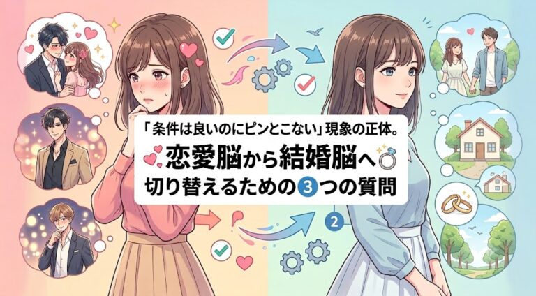 「条件は良いのにピンとこない」現象の正体。恋愛脳から結婚脳へ切り替えるための3つの質問