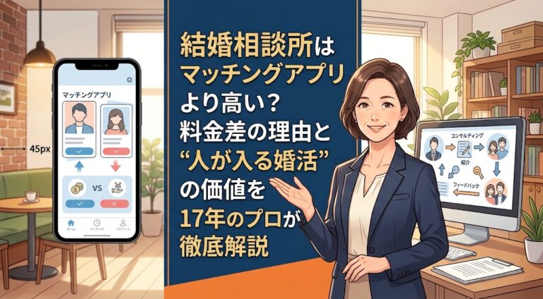 結婚相談所はマッチングアプリより高い？料金差の理由と”人が入る婚活”の価値を17年のプロが徹底解説