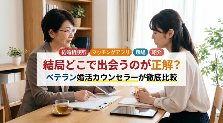 結婚相談所・マッチングアプリ・職場・紹介、結局どこで出会うのが正解？ベテラン婚活カウンセラーが徹底比較